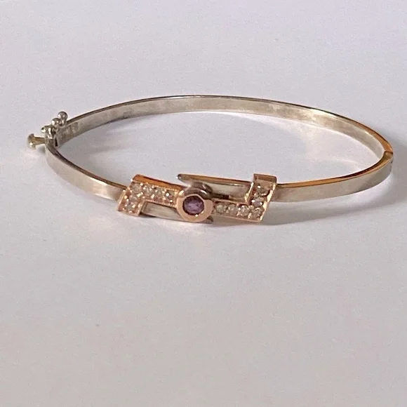 💎 .30ct Diamond 14k solid rose gold .20ct ruby on 925 silver bangle real stones
