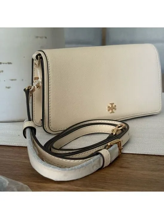 New Tory Burch Emerson Patent Leather Crossbody in Brie color