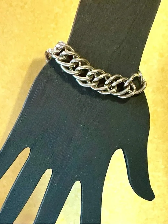 Vintage Double Curb Loose Link Chain Bracelet Silvertone Starter Charm 6.25”