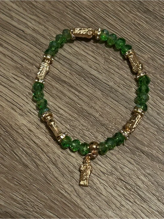 Gold and Green Crystal St. Jude Charm Bracelet