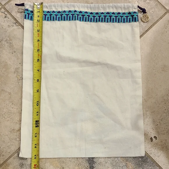 Tory Burch White and Blue Drawstring Bag