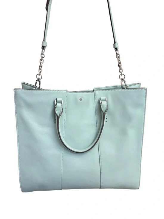 Tory Burch cass leather tote bag in mint blue leather