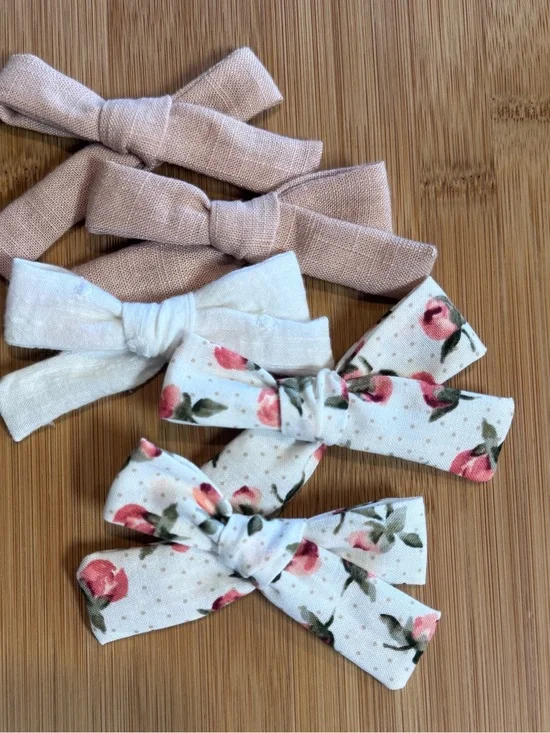 Kids Floral and Neutral Bow Headbands or clips  - Pink & Cream