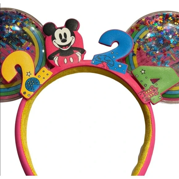 Disney Kids 2024 Mickey‎ Mouse Ear Headband OS Pink Confetti Rainbow Park Trip
