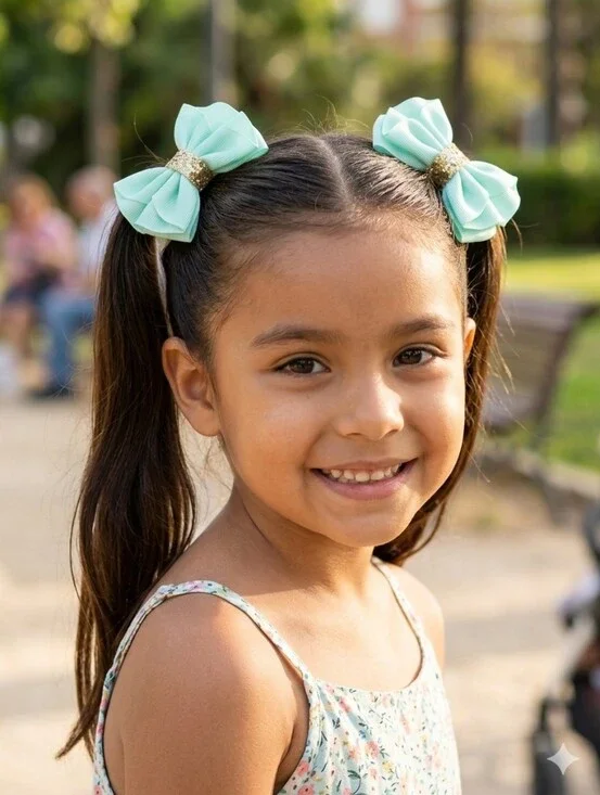 Mint Green Bow Hair Clips with Gold Glitter Center (Set Of 2) 🎀✨