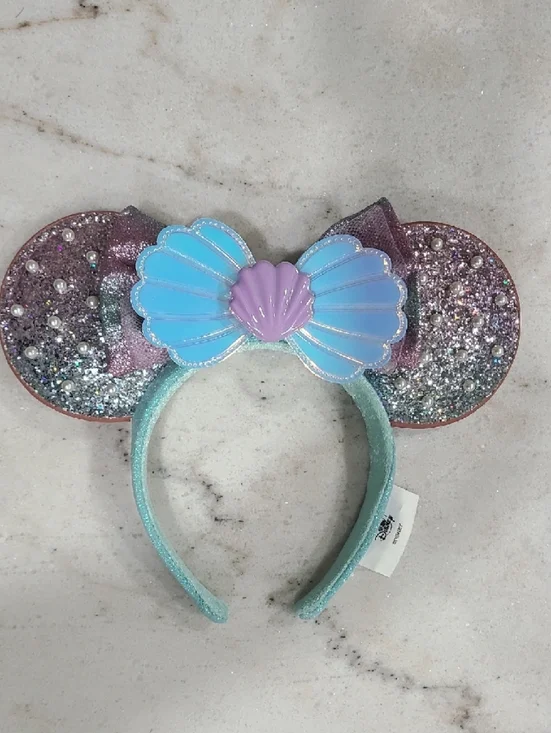 Disney Parks Iridescent Mermaid Shell Minnie Ears - Aqua, Purple, Pink