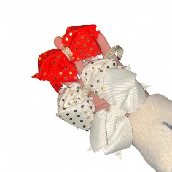 Set of Red and White Hair Bows with Polka Dots