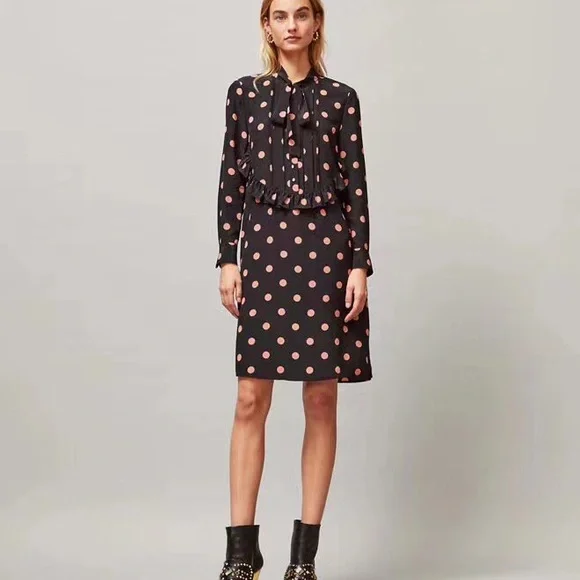NWT $498 Tory Burch Polka Dot Bow Tie Silk Shift Dress