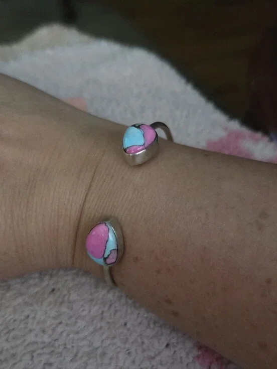 Cotton Candy Turquoise Reverse Cuff, Sterling, Marked Nizhoni