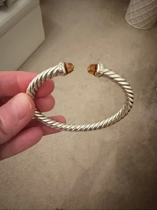 David Yurman Sterling Silver Cable Cuff FLEX bracelet 6 MM Citrine and diamonds