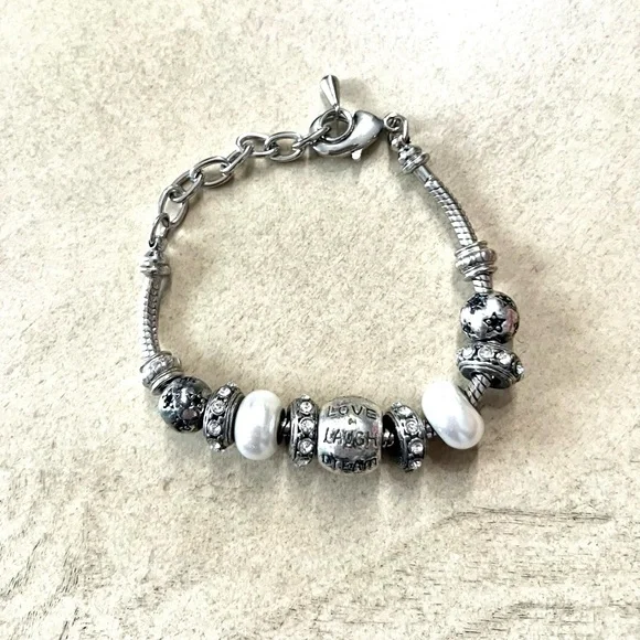 Silver Beaded Bracelet with Charms