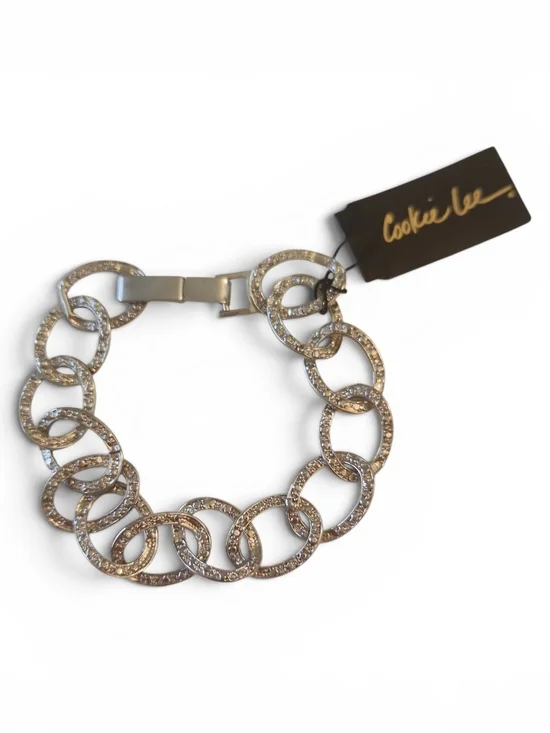 NWT Cookie Lee Silvertone Interlocking Chain Link With Rhinestone Pave Bracelet