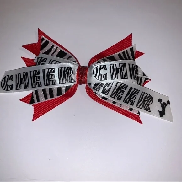 Cheer Hair Bow, Red base with Black & White Stripes