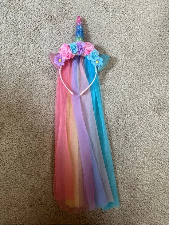 Rainbow Unicorn Headband with Floral Accents