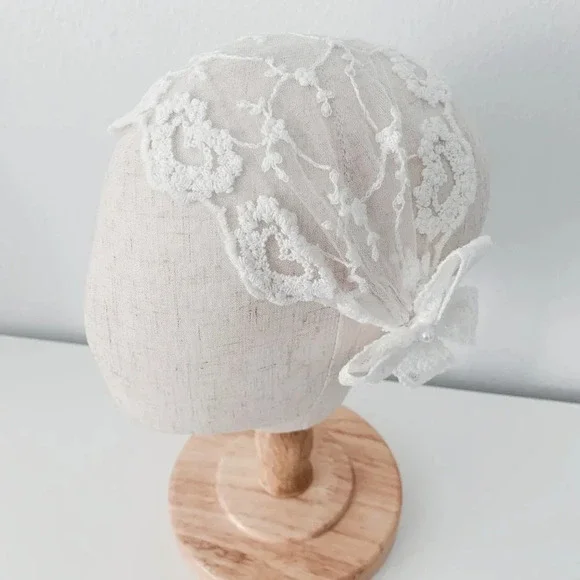 NWT Vintage Baby & Toddler Girls Headband Floral Lace Embroidery Boho Head Scarf