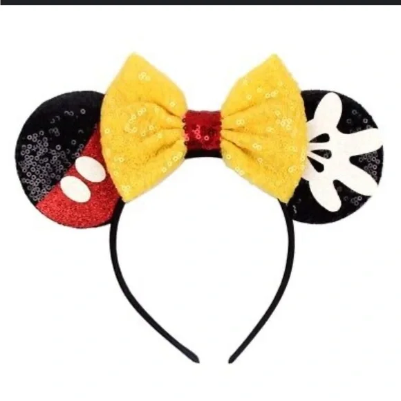 🆕 Mickey Mouse Ears Headband And Hairbow Set