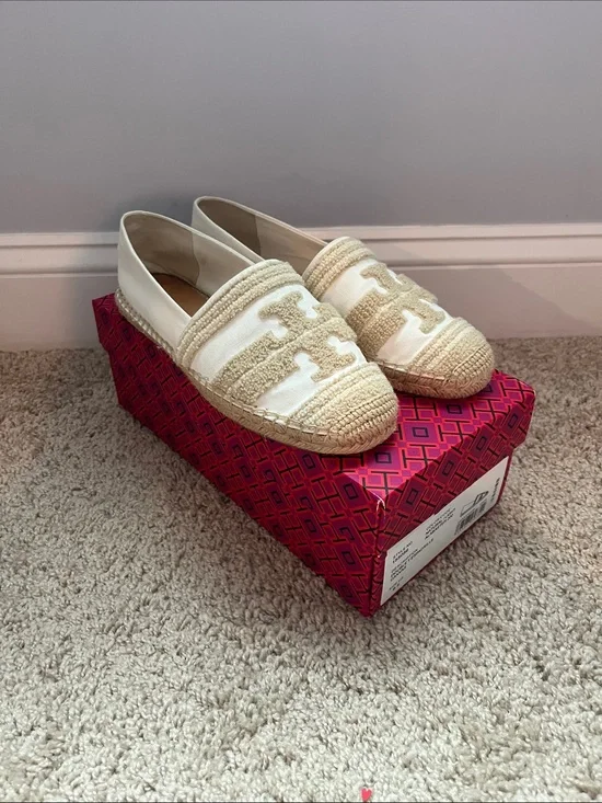 Tory Burch Cream Woven Espadrille Loafers