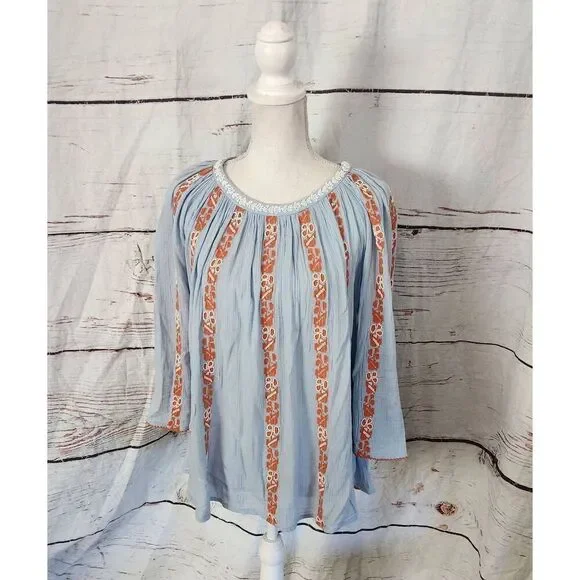 Tory Burch Alexandria Embroidered and Beaded Boho Pleasant‎ Blouse Size 2