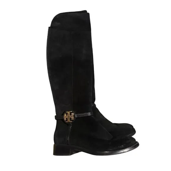 Tory Burch Miller Black Suede Tall Boots Women's Sz. 6.5