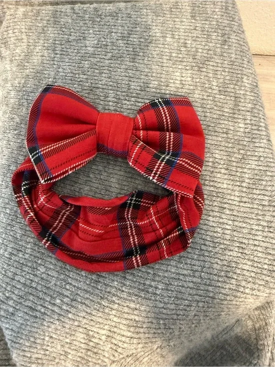 Little Sleepies Bamboo Christmas Red Plaid Bow Headwrap
