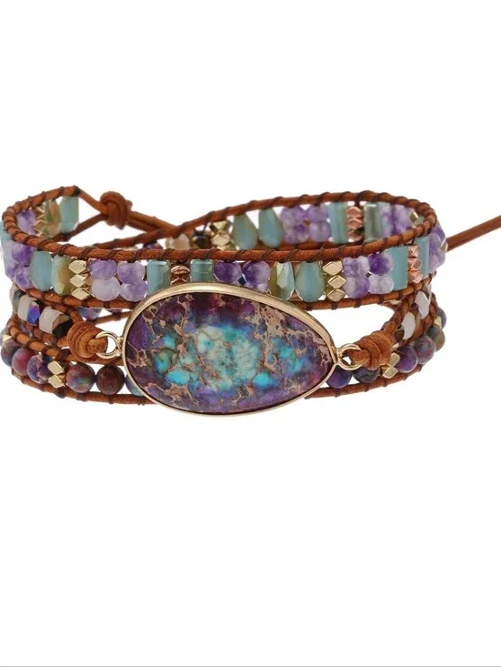 Multi-Stone Purple Turquoise Wrap Bracelet