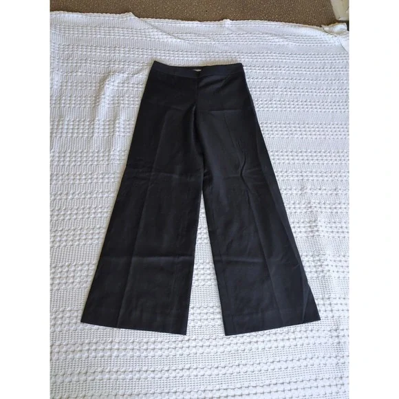Tory Burch Wide Leg Wool Blend Mid Rise Pants Sz 4 Black‎ Side Zip 28X31
