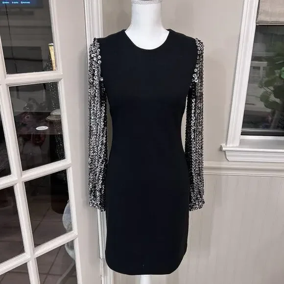Tory Burch Black Dress With Sequin Sleeves Size XS