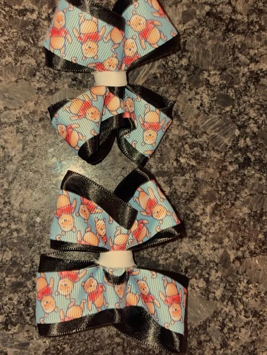 Kids Pooh Pattern Hair Bows with Black Trim