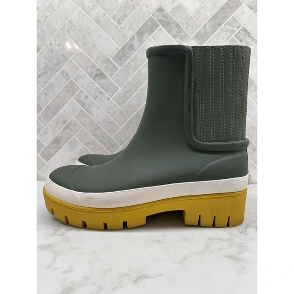 TORY BURCH Rubber Lug Sole Ankle Rain Boots Women's Size‎ 6 Green 12708-121