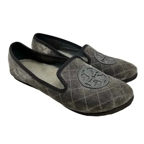 Tory Burch Billy Quilted Velvet Faux Fur Lined Slipper 8