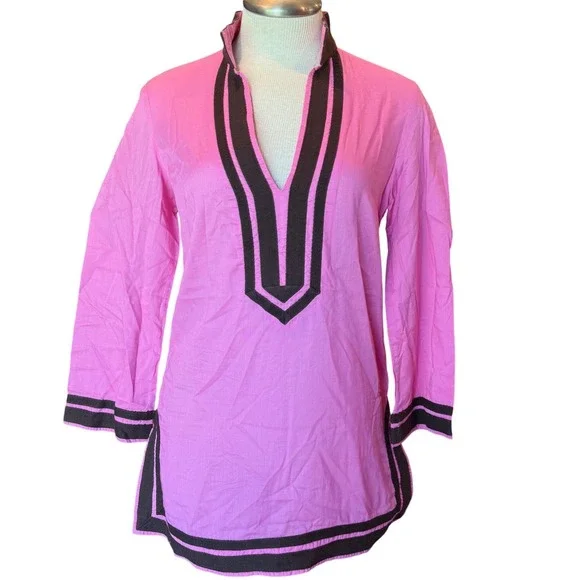 Tory Burch Pink Cotton Tunic Top Blouse Size 8 Preppy Boho Resort Wear Vacation