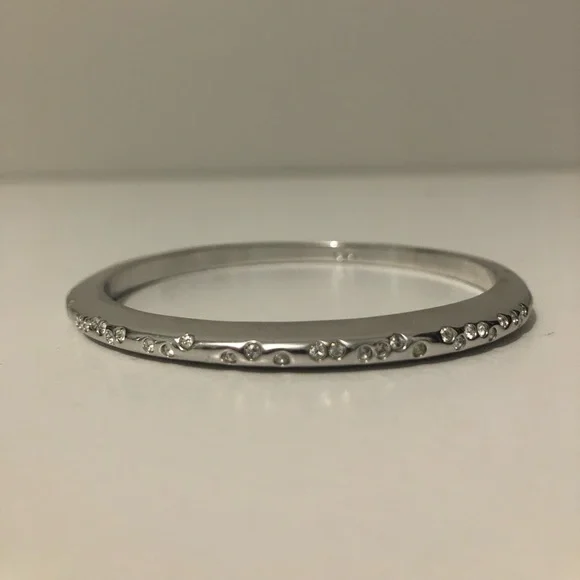 Swarovski Crystal Accent Bangle Bracelet Silvertone Asymmetrical