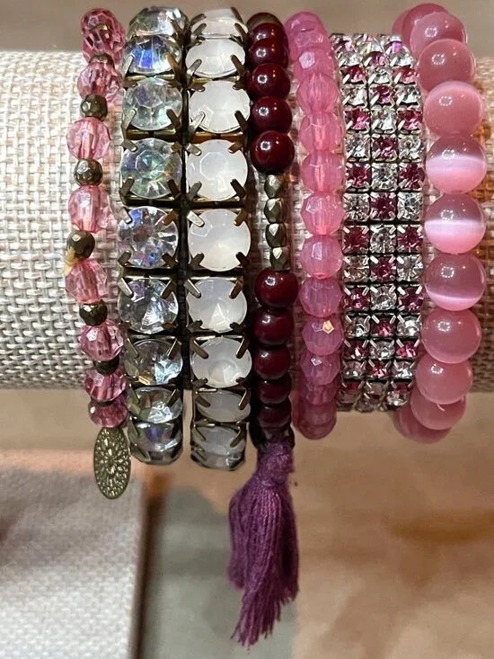 Romantic Rose & Crystal Multi-Layer Statement Bracelet Stack
