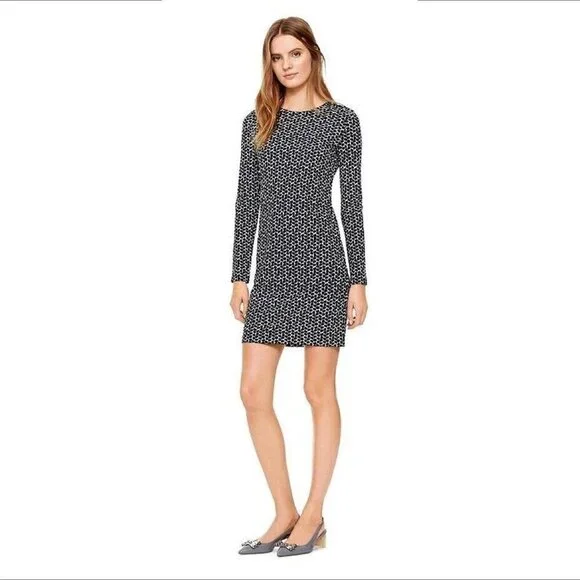 Tory Burch knit jersey shift dress navy blue white Teserra mini XS X-Small