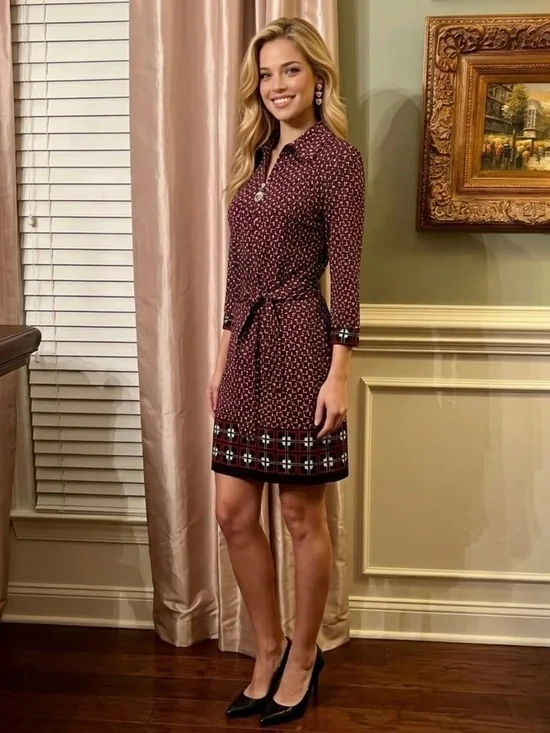NWOT Tory Burch Belted Red Ivory Navy Print Silk Knit Dress Size SMALL
