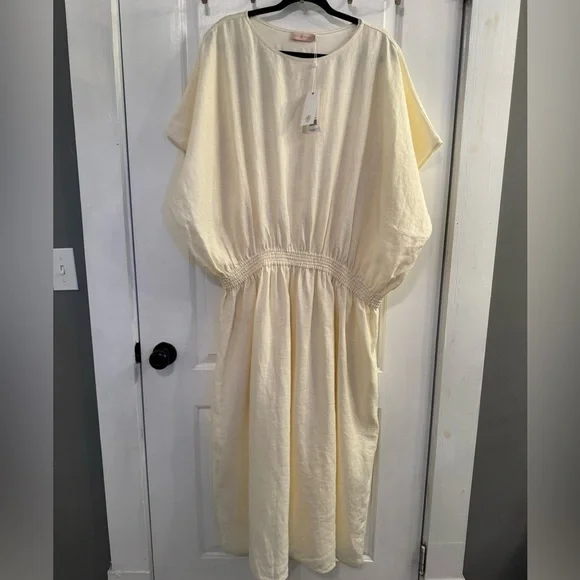 Tory Burch Drop-Waist Linen Dress XL New Ivory NEW WITH TAGS