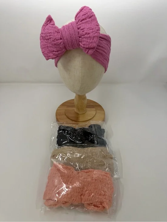 Kids Pink Bow Headwrap - Soft Stretch Turban Headband