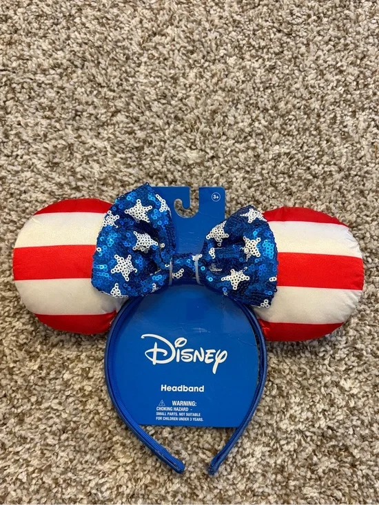 New With Tags Disney American Flag Minnie Mouse Ears With Sparkle Bow