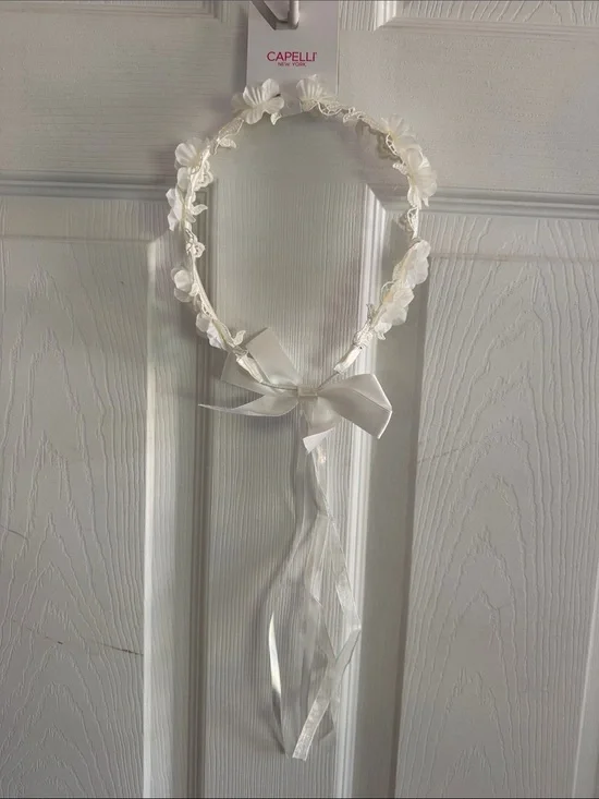 Capelli of New York Ivory Floral Ribbon Headband with Bow