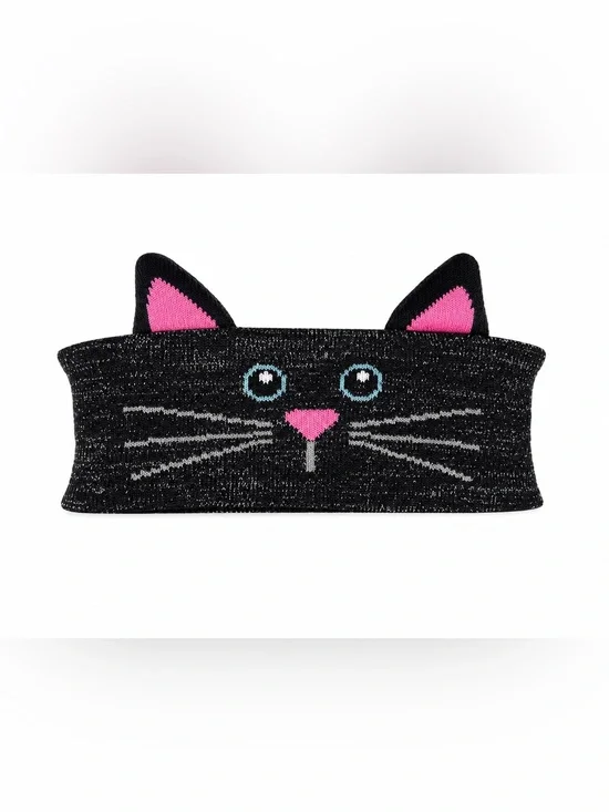 Cupcakes & Cartwheels Black Cat Knit Ear Warmer Headband Kids Winter Cozy Pink