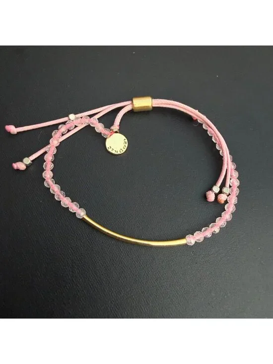 Zengori Bracelet Friendship Pink Faceted Beads Bar Gold Tone Adjustable Cord