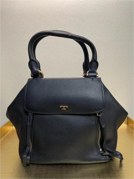 Tory Burch Black Pebbled Leather Satchel Handbag