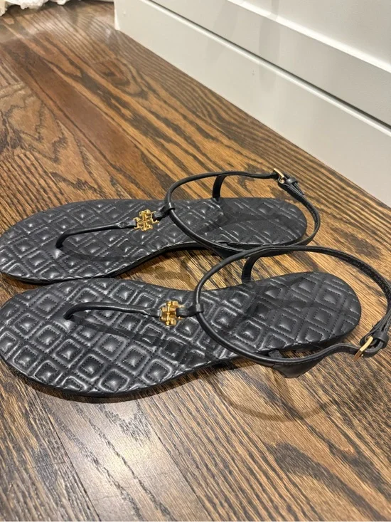 Tory Burch Black Quilted Thong Sandals
