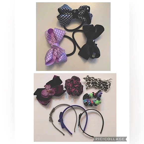 10 girls hair accessories bows, headbands scrunchies ponytail holders