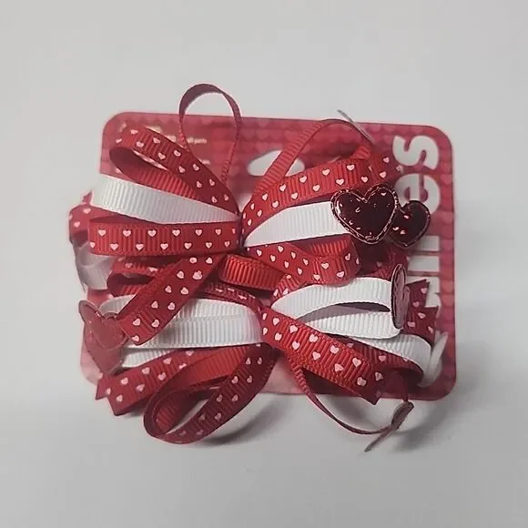 Claires Bows with Hearts Ribbon Bows Girls Hair Accessory New