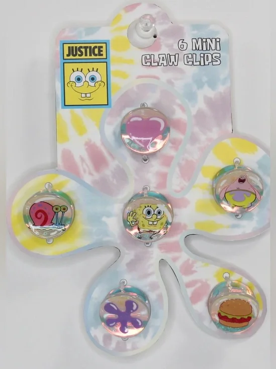NWT Justice x SpongeBob SquarePants 6 Mini Claw Hair Clips Set Patrick Gary