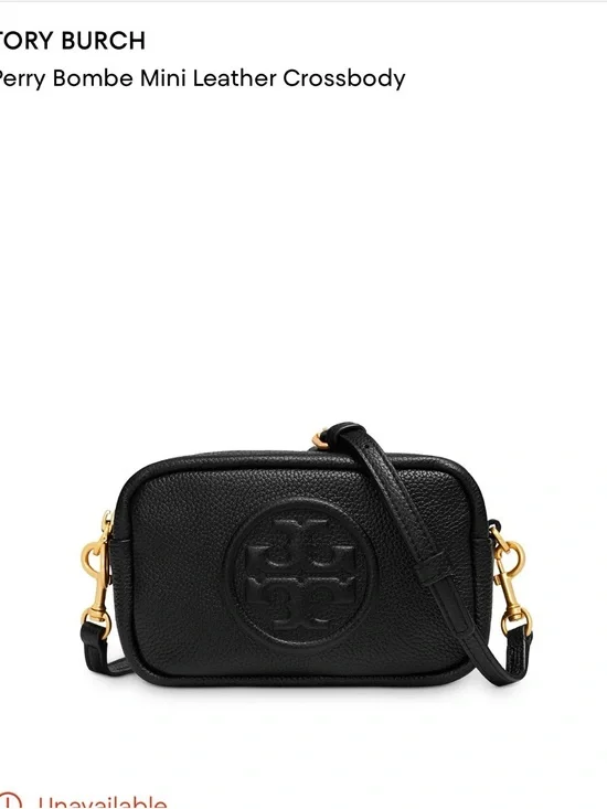 Tory Burch Black Pebbled Leather Perry Bombe Mini Crossbody with Gold Hardware