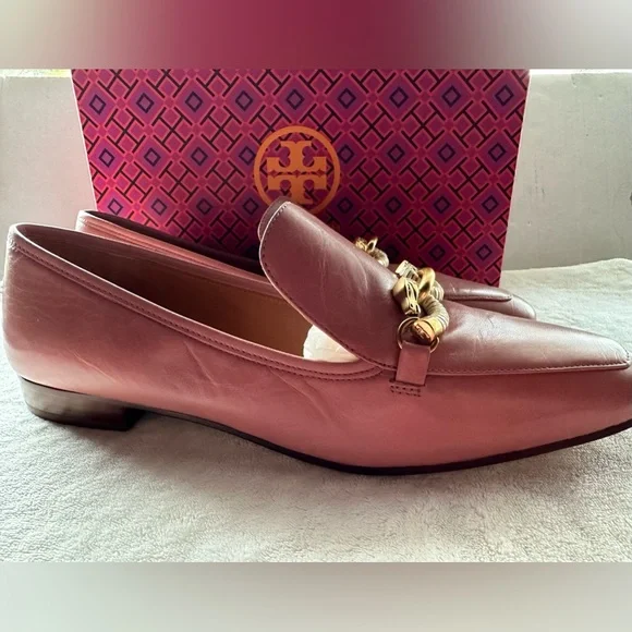 Tory Burch Pink Leather Chain Loafers