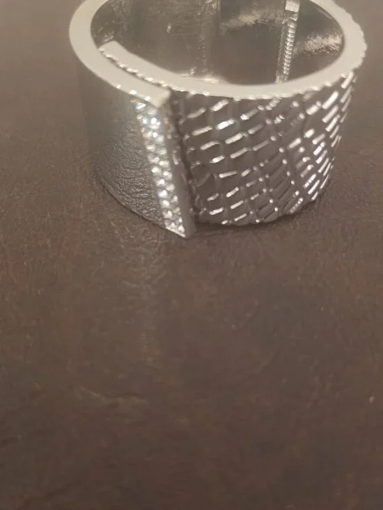Guess Rose Silver Texture Animal Print Hinge Crystal Cuff Wide Bangle