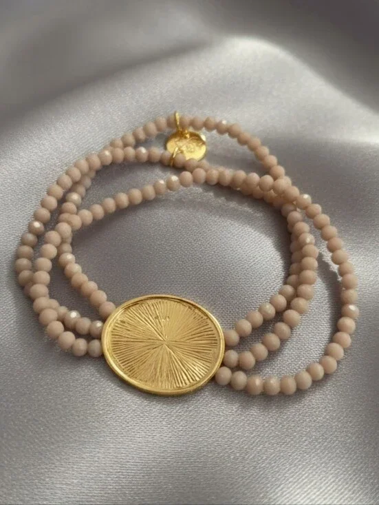 Minimalist Blush Multi-Strand Style Bracelet with Gold Sunburst Charm